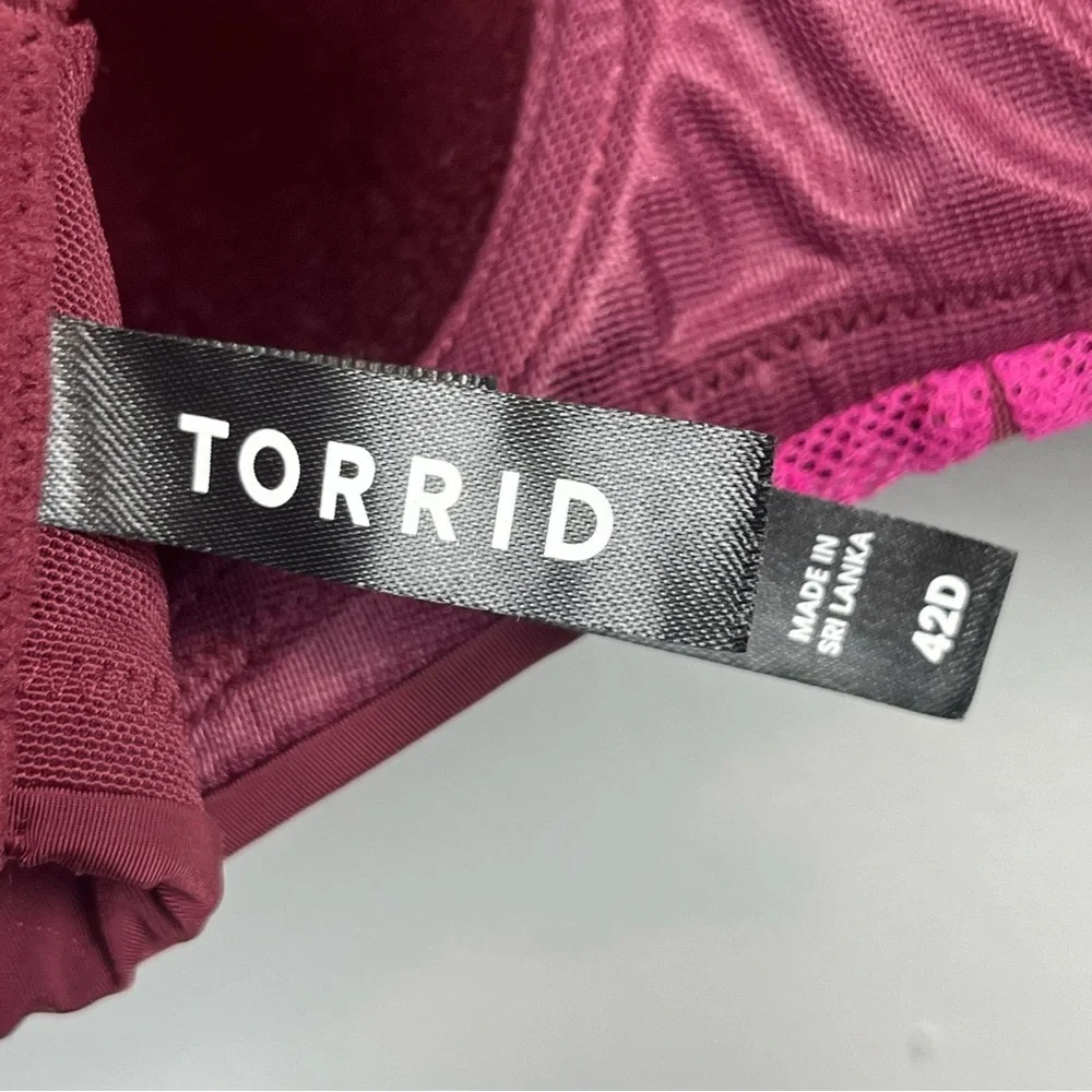 Torrid burgundy & pink Dream Wire-Free Lightly Lined Bra, 42D.